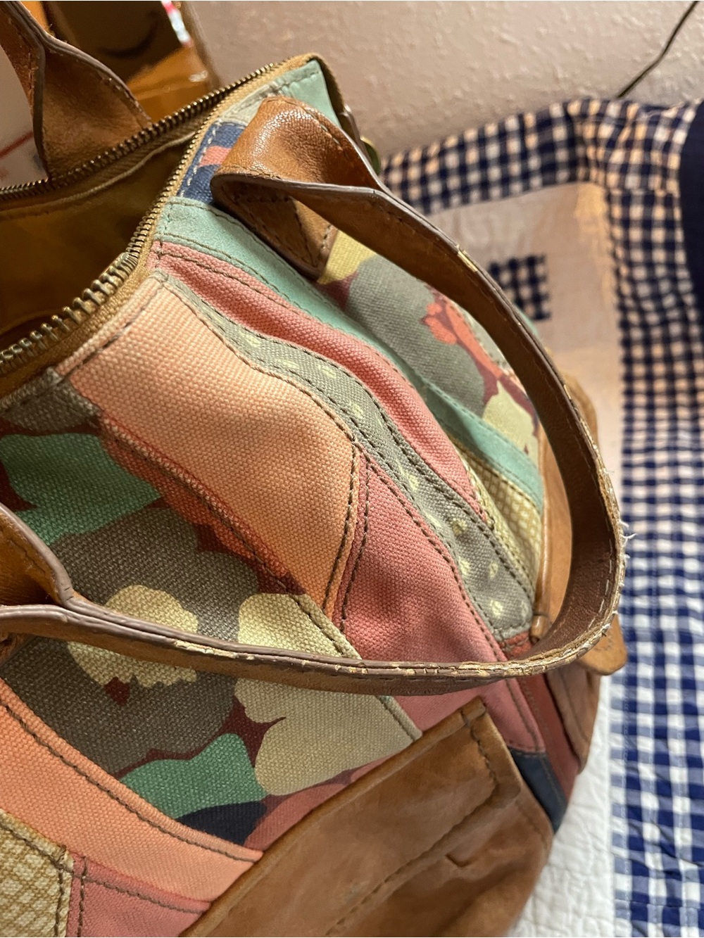 Fossil Patchwork Shoulder Bag in Navy, Coral, Teal & Tan - Picture 5 of 16